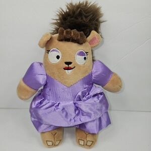 BarkBox Squirrel in Purple Dress Plush Dog Toy Crinkle  Brown Purple